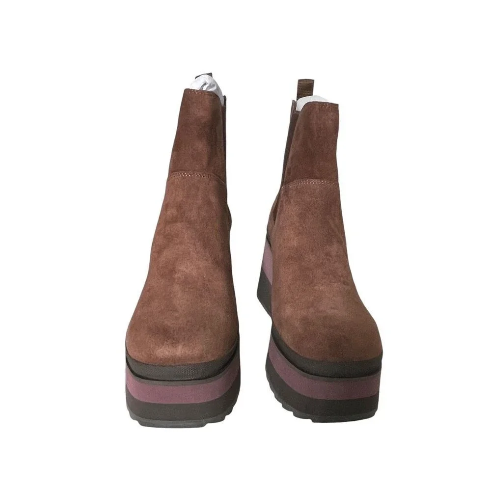 Naked Feet Suede Platform Ankle Boots Brown Chelsea Style Comfortable Sz 8.5 NWB